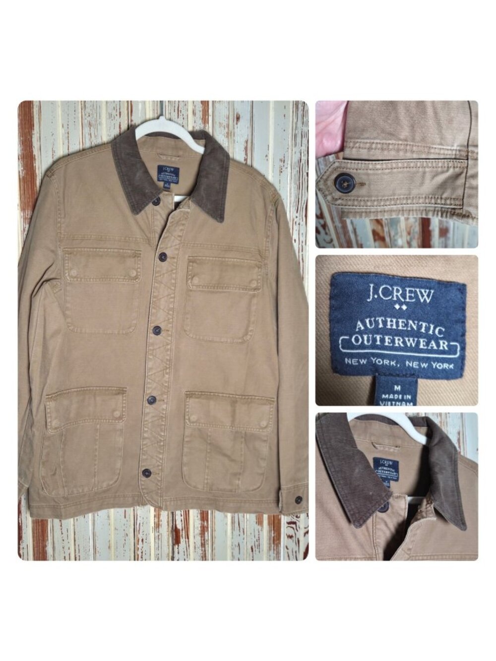 J. Crew Authentic Outerwear Utility Jacket Chore Men's M Coat Corduroy Collar